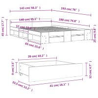 vidaXL Sängram med lådor rökfärgad ek 140x190 cm konstruerad trä - Bild 10