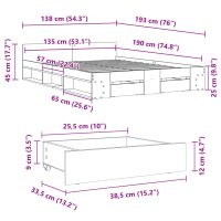 vidaXL Sängram med lådor betonggrå 135x190 cm konstruerat trä - Bild 10