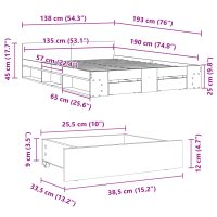 vidaXL Sängram med lådor rökfärgad ek 135x190 cm konstruerad trä - Bild 10