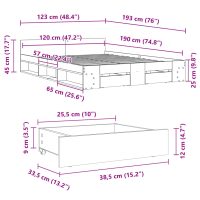 vidaXL Sängram med lådor betonggrå 120x190 cm konstruerat trä - Bild 10