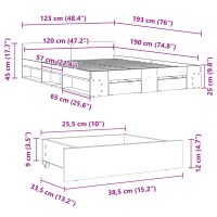 vidaXL Sängram med lådor rökfärgad ek 120x190 cm konstruerad trä - Bild 10