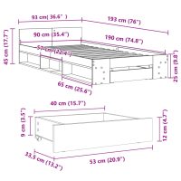 vidaXL Sängram med låda vit 90x190 cm konstruerad trä - Bild 10