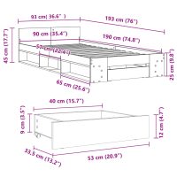 vidaXL Sängram med låda sonoma-ek 90x190 cm konstruerat trä - Bild 10