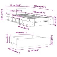 vidaXL Sängram med låda vit 90x200 cm konstruerad trä - Bild 10