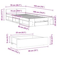 vidaXL Sängram med låda vit 75x190 cm konstruerad trä - Bild 10