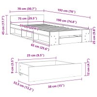 vidaXL Sängram med låda sonoma-ek 75x190 cm konstruerat trä - Bild 10