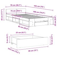 vidaXL Sängram med låda brun ek 75x190 cm konstruerad trä - Bild 10