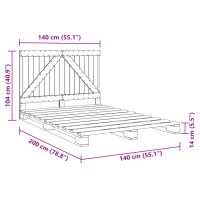 vidaXL Sängram med huvudgavel grå 140x200 cm massiv furu - Bild 11