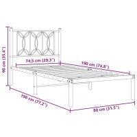 vidaXL Sängram med huvudgavel metall vit 75x190 cm - Bild 8