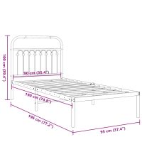 vidaXL Sängram med huvudgavel metall svart 90x190 cm - Bild 8