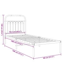 vidaXL Sängram med huvudgavel metall vit 75x190 cm - Bild 8