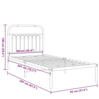 vidaXL Sängram med huvudgavel metall vit 90x200 cm - Bild 8