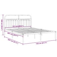 vidaXL Sängram med huvudgavel metall vit 150x200 cm - Bild 8