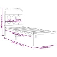 vidaXL Sängram med huvudgavel metall svart 75x190 cm - Bild 8