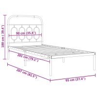 vidaXL Sängram med huvudgavel metall svart 90x200 cm - Bild 8