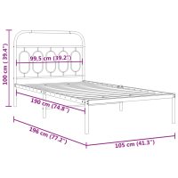 vidaXL Sängram med huvudgavel metall vit 100x190 cm - Bild 8