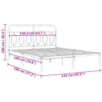 vidaXL Sängram med huvudgavel metall vit 135x190 cm - Bild 8