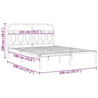 vidaXL Sängram med huvudgavel metall vit 140x190 cm - Bild 8