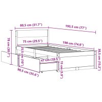 vidaXL Sängram med lådor 75x190 cm massivt furu - Bild 10