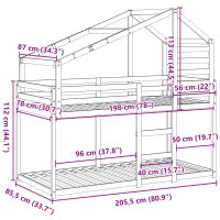 vidaXL Våningssäng med tak vaxad brun 80x200 cm massiv furu - Bild 12