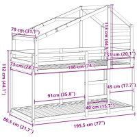 vidaXL Våningssäng med tak vaxad brun 75x190 cm massiv furu - Bild 12