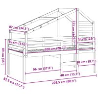 vidaXL Hög säng med tak vaxad brun 80x200 cm massiv furu - Bild 12