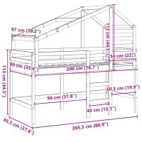 vidaXL Hög säng med tak vaxad brun 90x200 cm massiv furu - Bild 12