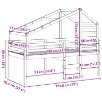 vidaXL Hög säng med tak vaxad brun 90x190 cm massiv furu - Bild 12