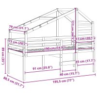 vidaXL Hög säng med tak vaxad brun 75x190 cm massiv furu - Bild 12