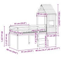 vidaXL Hög säng med tak vaxad brun 90x190 cm massiv furu - Bild 12