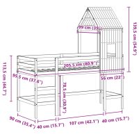 vidaXL Våningssäng med stege och tak 90x200 cm massiv furu - Bild 12