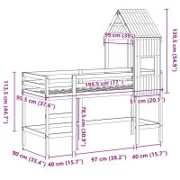 vidaXL Våningssäng med stege och tak vit 90x190 cm massiv furu - Bild 12