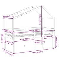 vidaXL Hög säng med tak vaxad brun 90x190 cm massiv furu - Bild 12