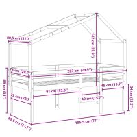 vidaXL Hög säng med tak vaxad brun 75x190 cm massiv furu - Bild 12