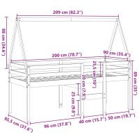 vidaXL Hög säng med tak vaxad brun 90x200 cm massiv furu - Bild 12