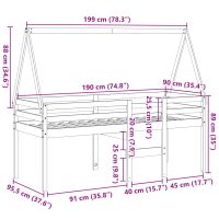 vidaXL Hög säng med tak vaxad brun 90x190 cm massiv furu - Bild 12