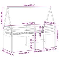 vidaXL Hög säng med tak vaxad brun 75x190 cm massiv furu - Bild 12