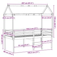 vidaXL Hög säng med tak vaxad brun 90x190 cm massiv furu - Bild 12