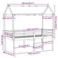 vidaXL Hög säng med tak vaxad brun 75x190 cm massiv furu - Bild 12