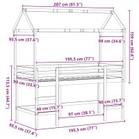 vidaXL Våningssäng med stege och tak vit 90x190 cm massiv furu - Bild 12