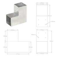 vidaXL Stolpbeslag 4 st L-form galvaniserad metall 101x101 mm - Bild 8