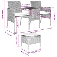 vidaXL Trädgårdssoffa 2-sits med bord och pallar brun konstrotting - Bild 10