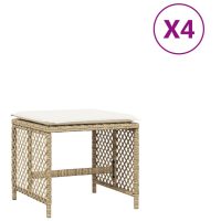 vidaXL Trädgårdspallar med dynor 4 st beige 41x41x36 cm konstrotting - Bild 2