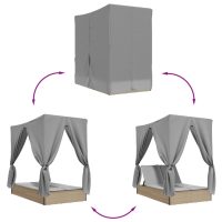 vidaXL Dubbel solsäng med tak och dynor beige konstrotting - Bild 7