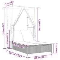 vidaXL Dubbel solsäng med tak och dynor brun konstrotting - Bild 9