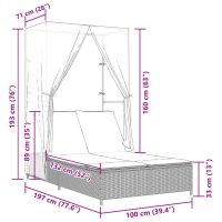 vidaXL Dubbel solsäng med tak och dynor beige konstrotting - Bild 9