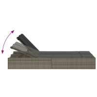 vidaXL Dubbel solsäng med dynor grå konstrotting - Bild 6