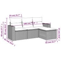 vidaXL Trädgårdssoffset med dynor 4 delar ljusgrå konstrotting - Bild 3