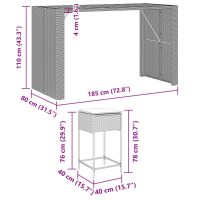 vidaXL Bargrupp för trädgården 9 delar med dynor grå konstrotting - Bild 8