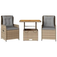 vidaXL Bistrogrupp med dynor 3 delar beige konstrotting - Bild 2